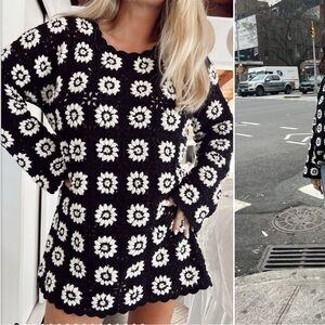 Show Me Your MuMu Mamacita Black Crochet Flower Pullover